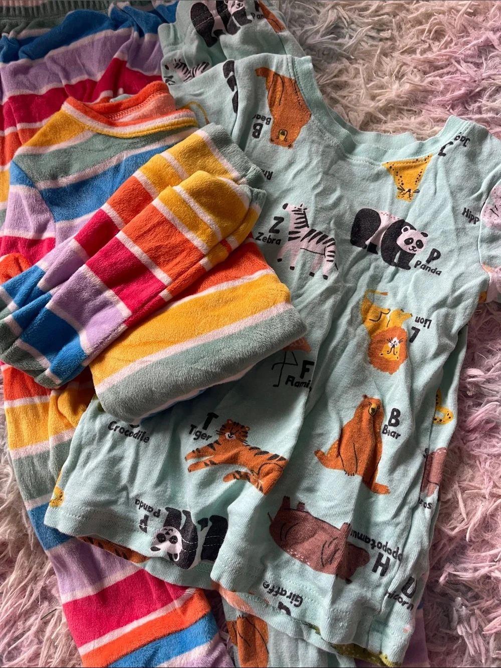 2 SETS Colorful Striped Kids Pajama Set with Animal Print Pants 5T kindergarten